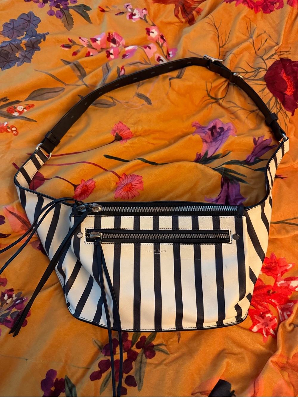 rag & bone Blue and White Striped Leather Crossbody Bag